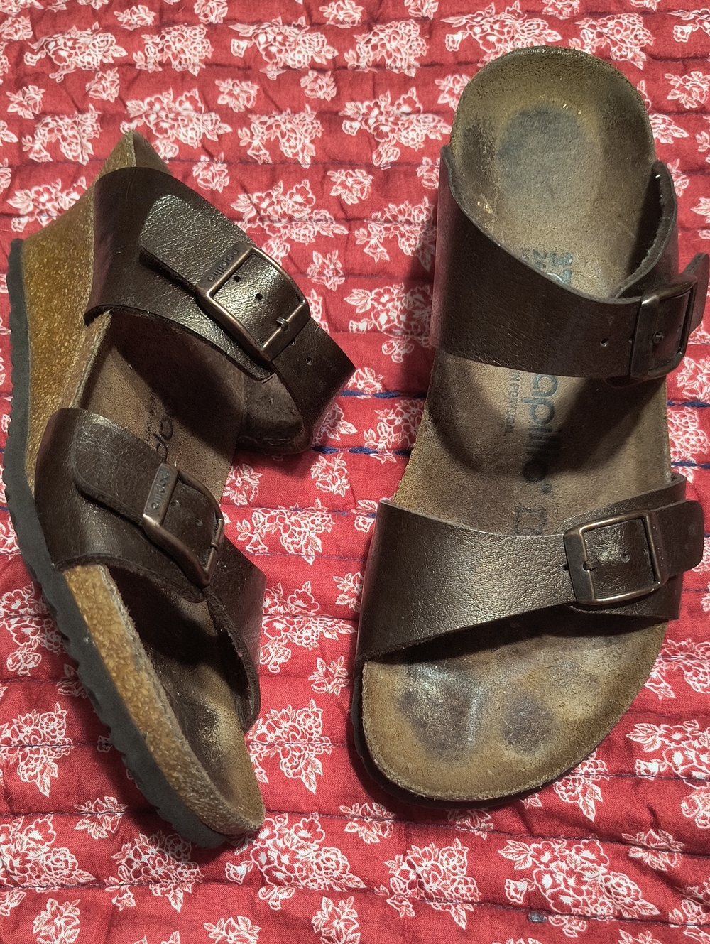 Papullio Brown Double-Buckle Cork Footbed Sandals, Size 37